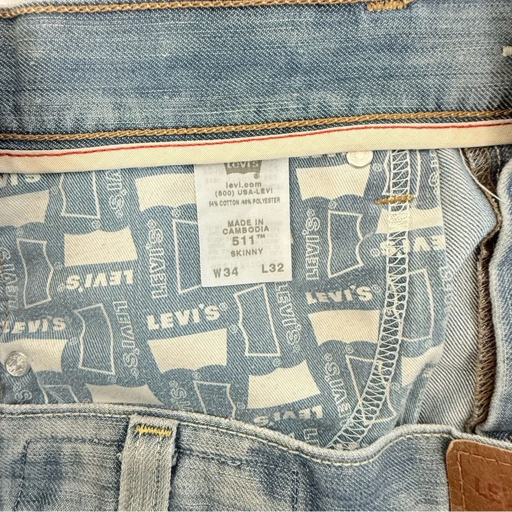 Vintage Men's Levi's Original 511 Skinny Jeans Medium Wash Size 34x32 Light blue